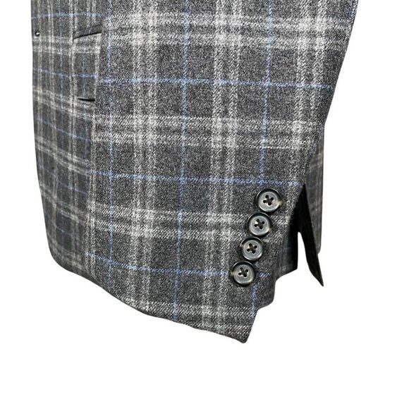 Faconnable Loro Piana Sport Coat 41R Wool Cashmere Silk Flannel Grey Plaid - Picture 5 of 16